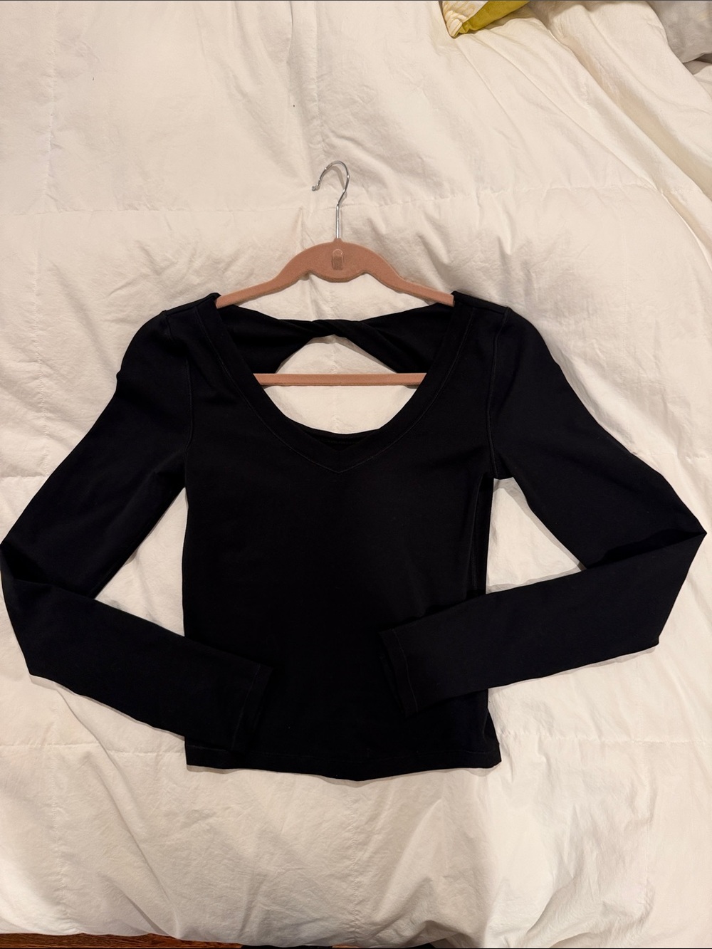 Athleta Black Long-Sleeve V-Neck Top with Back Cutout